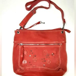 Fossil Red Suede Medium Crossbody